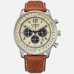 Citizen Eco-Drive Watch with Cream Dial and Genuine Leather Strap